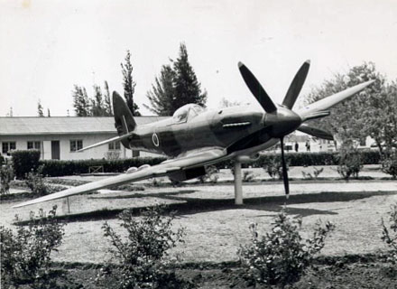 Spitfire at the gate at Thornhill Air Base